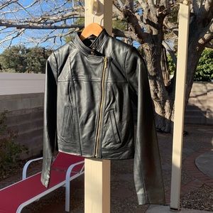 NWT Michael Kors black genuine leather moto jacket size XS